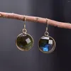 Dangle Oorbellen Vintage Natuurlijke Labradoriet Facet Voor Vrouwen Goud Kleur Bungelende Ronde Handgemaakte Sieraden Drop