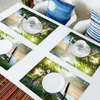 Chemin de Table 4/6 pièces ensemble tapis lac plante paysage Nature imprimé serviette cuisine accessoires maison fête napperons décoratifs