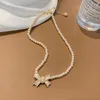 Pendant Necklaces Simple Butterfly Necklace Women Pearl Beads Choker Of Girl For Party Gift Travel Trendy Jewelry