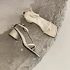 Sürüm 579 Sandalet Koreli Instagram Leopar Baskı Pinch Toe Toe Thunky Topuklu Kadın 2024 Yaz Peri Rüzgar Tek Satır Toka Sıcaklığı
