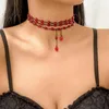 سلاسل DQQ Red Crystal قلادة قلادة القلادة للنساء من طوق قصر خمر سلسلة الترقوة