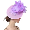 Bérets Mode Femmes Sinamay Fascinator Femme Cocktail Grand Chapeau De Mariage Église Plume Fleur Derby Chapeau Cap Pince À Cheveux 230729