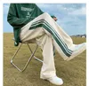 Men's Pants Casual Beige Striped Joggers BF Harajuku Summer Sports Sweat Drawstring Wide Leg Male Straight Trousers