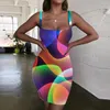 Casual klänningar giyu varumärke rika och färgglada klänning kvinnor abstrakt 3d tryck grafik bodycon konst vestido sexiga kvinnors kläder sommarstrand