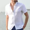 Chemises décontractées pour hommes Chemises à manches courtes pour hommes Coton Lin Été Couleur unie Col rabattu Séchage rapide Casual Beach Style Plus Size 230728