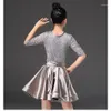 Stage Wear Latin Dance Dress For Girls Long Sleeve Lace Standard Ballroom Dancing Dresses Kids Performance Salsa Clothes2168