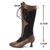 Botas Mujer Victorian Punta estrecha Botas a media pierna Encaje de cuero Ahueca hacia fuera Punk Lace Up Strange Steampunk Zapatos de tacón alto Plus Size32-43 230728