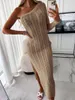 Casual Dresses 2023 White Croche Beach Cover Up Sexy Bikini Cover-ups Hollow Out Knitted Mesh Dress Women Summer See Through BeachWear