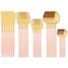 Dinnerware Sets 30Pcs Knife Desssert Fork Tea Spoon Set 304 Stainless Steel Cutlery Vintage Pink Gold Tableware Home Kitchen Flatware