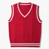 Men s Sweaters Sweater Vest Men Thicken V neck Sleeveless Knitted Vests Striped Retro Preppy style Simple Chic Loose Casual All match 230728