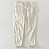 Pantalon homme coton lin cordon printemps été respirant taille élastique pantalon ample avec poche Streetwear grande taille