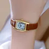 Wristwatches Fashion Women Watch Small 2023 Simple Retro Leather For Casual Vintage Quartz Brown Clock Ladies321p