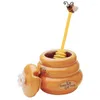 Storage Bottles Honey Pot Ceramic Beehive And Wooden Dipper Jar With Lid Stir Bar For Supplies Kitchen Accessories
