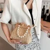 Torby wieczorowe Torba do splotu Modna torba na ramię dla kobiet drewniana rączka top klip plażowy projektant Pearl Crossbody torebki i torebka 230729