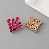 Stud Earrings Simple Classic Geometric With Fuchsia Crystal Ear Accessories For Women Party Wedding Jewelry