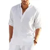 Chemises décontractées pour hommes T-shirts en coton pour hommes Chemise en lin décontracté Chemises à manches longues en vrac Printemps Respirant Col en V Vêtements Plus Size Tops 5XL 230728