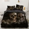 Sängkläder set lyxiga sängkläder uppsättningar 3D anpassade täcke täcke quantking quiltblanket cover set 3 st säng se halloween skalle säng linne 230728