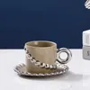 Tasses tasse à café européenne et ensemble de soucoupe en céramique chaîne de perles créative de grande valeur fleur rétro