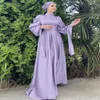 Vêtements ethniques Ramadan Eid Djellaba Robe musulmane Dubaï brillant doux gros-grain soie Abaya Turquie Islam Robe avec ceinture WY715258Q