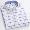 Męskie koszule na zwykłe koszule Plus 7xl Letnie krótkie rękawie 100%bawełniane koszule dla mężczyzn Białe w kratę Social Slim Fit Formalne odzież biznesowa 230728