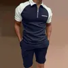 Men's Tracksuits Men's Track Polo Shirt Set Casual Street Clothing Patch Work Zipper Short Sleeve Polo Shirt and Shorts Breathable 2-piece Set S-4XL 230728