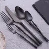 Set di stoviglie 30/24/18 pezzi Set da tavola opaco Coltello Forchetta Cucchiaio Kit Set di posate regalo nero Top Acciaio inossidabile occidentale