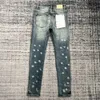 Lila Herren Jeans Trendmarke Designerhosen gerissen regulärer locker gewaschener alter langer Lochstapel J9UBD45H