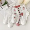 Femmes chaussettes 5 paires mignon volants bord robe Lolita été doux fille coton blanc mi-long respirant accessoires