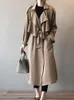 Trench damski Płaszcze Solidny Kolor Temperament długi wiatrówki 2023 Autumn Retroum Retro Style Brytyjski luźny elegancki płaszcz dla pracującej damy