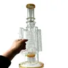 19 inch Yellow Glass Water Bong Hookah Oil Dab Rigs Recycler Filters Smoking Pipes with 14mm female joint