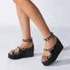 Dress Shoes 2023 Summer Women's Sandals Designer Zipper Wedges With Metal Beads On The Top Plus Size Women 43 Rivet