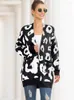 Women's Knits ONCE Women Knitting Cardigan Sweater Sexy Ladies Full Sleeve Casual Loose Animal Printed PocketsFemale Coat