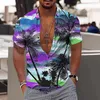 Camisas casuais masculinas 2023 europa e estados unidos verão 3d camisa comércio exterior havaí praia lapela manga curta planta estampada