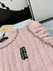 23FW Women Sweaters Knits Vest Designer Tops With Rhinestone Beading Letter High End Luxury Brand Female Crop Top Ruffle Sleeve Shirt Elasticity Knitwear Pullover