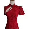 Ethnic Clothing Yourqipao Improved Cheongsam Chinese Wedding Toast 2023 Burgundy Back Door Engagement Dress Backless Evening Gowns