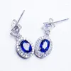 Boucles d'oreilles en peluche Natural Real Blue Sapphire Drop Broupe d'oreille 925 Silver Sterling 0.6CT 2PCS GEM STAILLE STYLE T23319