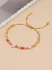 Strand Go2boho Sommer-Damen-Armband mit goldenen Perlen, rosa Emaille, Herz-Charm, Freundschaft, verstellbar, Modeschmuck