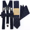 Hängslen Navy Brown Mint Green Elastic Suspender Plaid Cotton Bow 6cm Tie Pocket Square Set Men Wedding Party Brace Cravat Presenttillbehör 230729