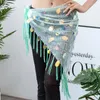 Scen Wear Belly Dance Clothes Accessories Mesh Long Tassel Triangle Belt Hand Hip Scarf med runda paljetter