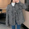 Jaquetas femininas vintage elegante jaqueta feminina Houndstooth Outerwear Feminino Office Lady Outono Inverno Single Breasted Mangas Longas Casacos