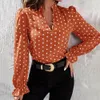 QNPQYX New Fashion Dames Shirt Trendy Temperament V-hals Gedrukt Commuter Shirt voor Dating Vrouwelijke Blouse Office Lady Shirt