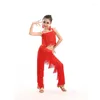 Stage Wear Bambini Costumi di danza latina Ballroom Plus Size Frange Tassel Dress Pantaloni Ragazze Paillettes Salsa Samba Bambini Abiti Costume