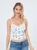 Kvinnors tankar WSevypo Floral Print Camisoles Summer ärmlös spets virkning V -hals Sling Crop Tops Casual Street Basic Backless Vests