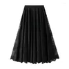 Gonne Gonna in pizzo Premium Feeling Mezza gonna extra lunga da donna Summer Mori Embroidery Mesh A-line Pleated Princess