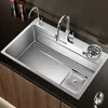 Nano Kitchen Sink 304 Rostfritt stål Stort Single Sink Wash Basin Bowl med diskmaskin för renovering av hemrenovering