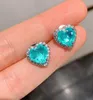 Boucles d'oreilles pendantes Paraiba Love 925 trésor coloré émeraude coeur de pêche bijoux de commerce électronique transfrontalier petit frais