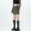 Skirts Vintage Front Pocket Lining Denim Skirt For Women Slimming Model High-waisted Grayish-green Tooling Short Clothing