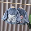 Jackets Girls Bow Denim Spring Autumn Childrens Versatile Loose Coats Korean Baby Singlebreasted Top 230728