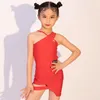 Traje de palco Vermelho Preto Ombros inclinados Vestido de dança latina Traje para meninas Sala de baile Salsa Chacha Practice SL8182