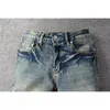 Mäns jeans high street nödställda ljusblå bokstäver broderade lappar mager stretch rippade streetwear förstörda hål märke